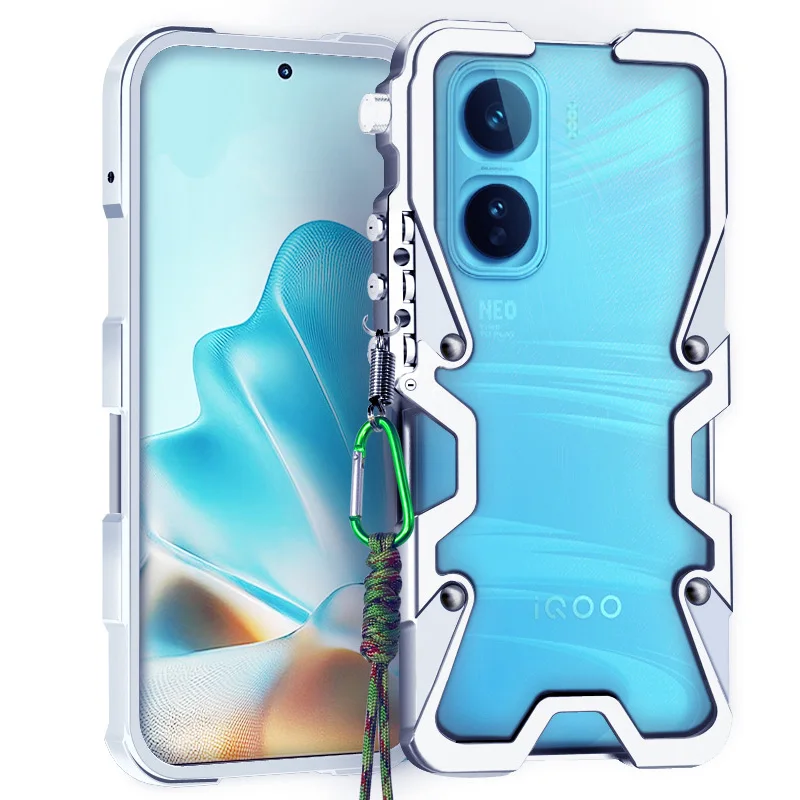 

Zimon Luxury Armor Metal Aluminum Phone Bumper For Vivo IQOO Neo 10 9 8 7 6 5 Pro Cover Mechanical Purely Handmade Skull Case