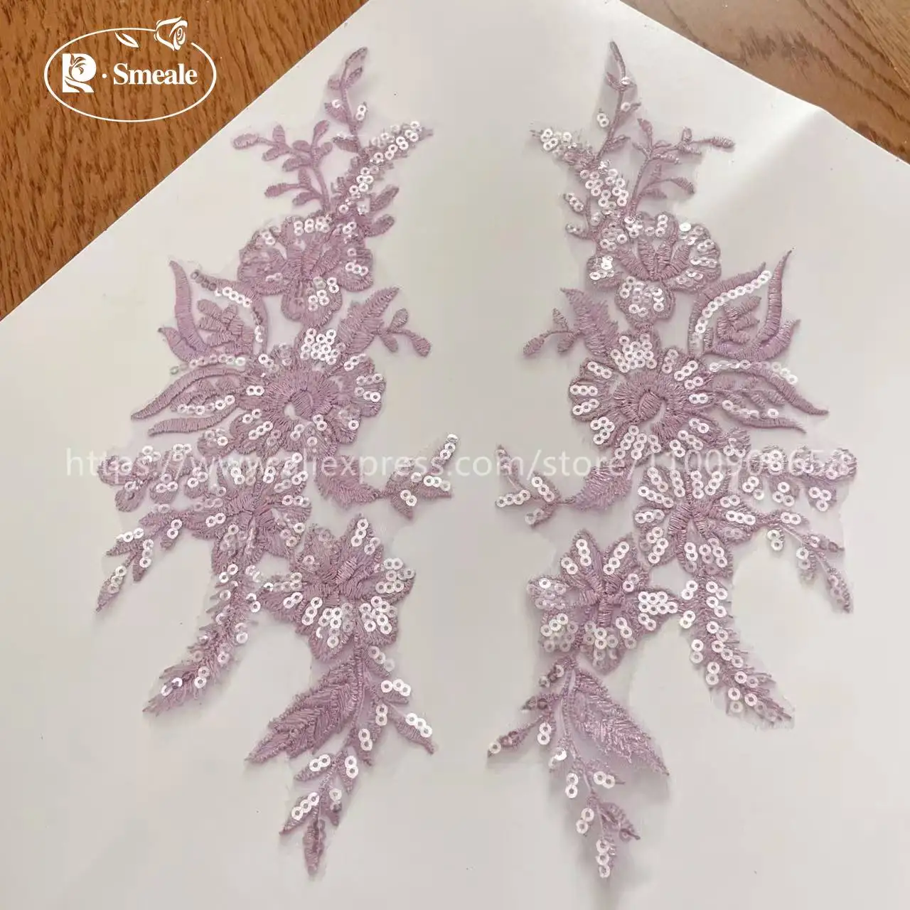 10 Stück = 5 Paare. 30*14 cm. Hochzeitskleid, Hochzeitsschuhe, Kopfschmuck, DIY-Nähzubehör. Glänzende Pailletten, verspiegelte Blumen – Detail 13