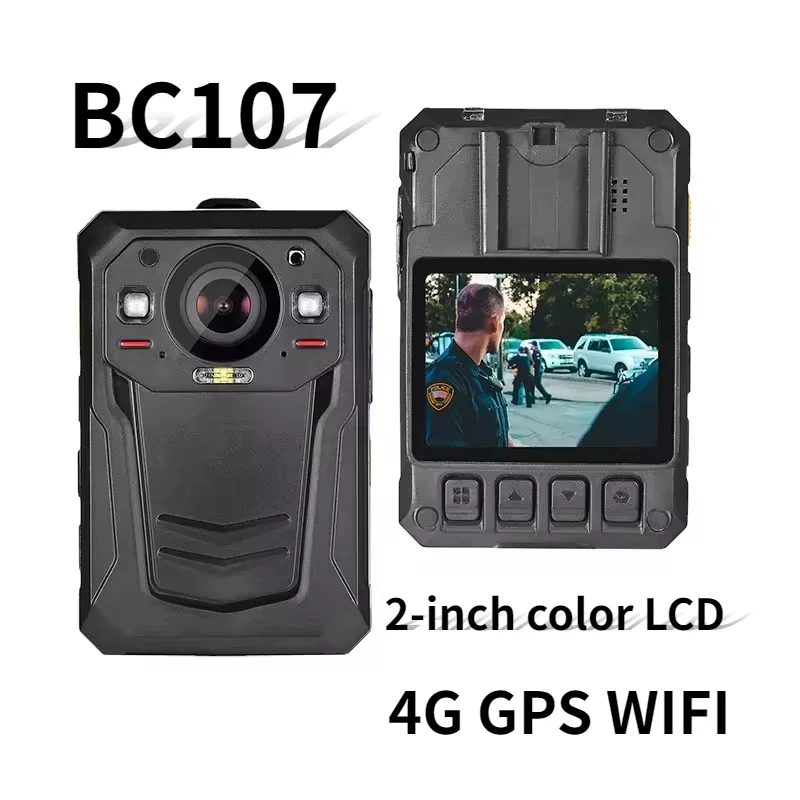 BC107 4G LTE Live Streaming Wireless EIS Google Map CMSV6 for Law Enforcement Wearable Body Cam with 2-inch LCD with Waterproof