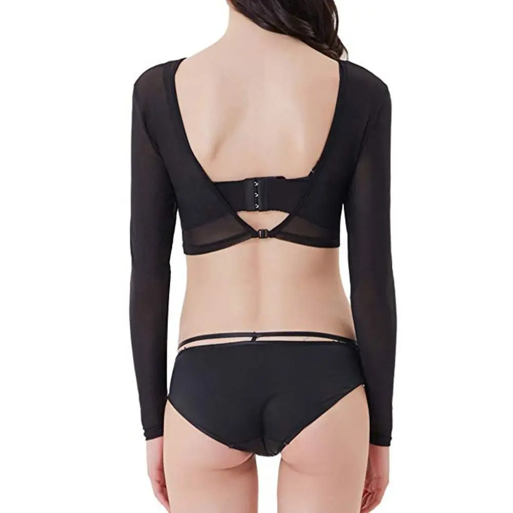 قميص داخلي أنيق بأكمام طويلة على كلا الجانبين، قميص بذراع بدون خياطة باللون الأسود والأبيض، بلوزات شبكية بزر أمامي للنساء والفتيات