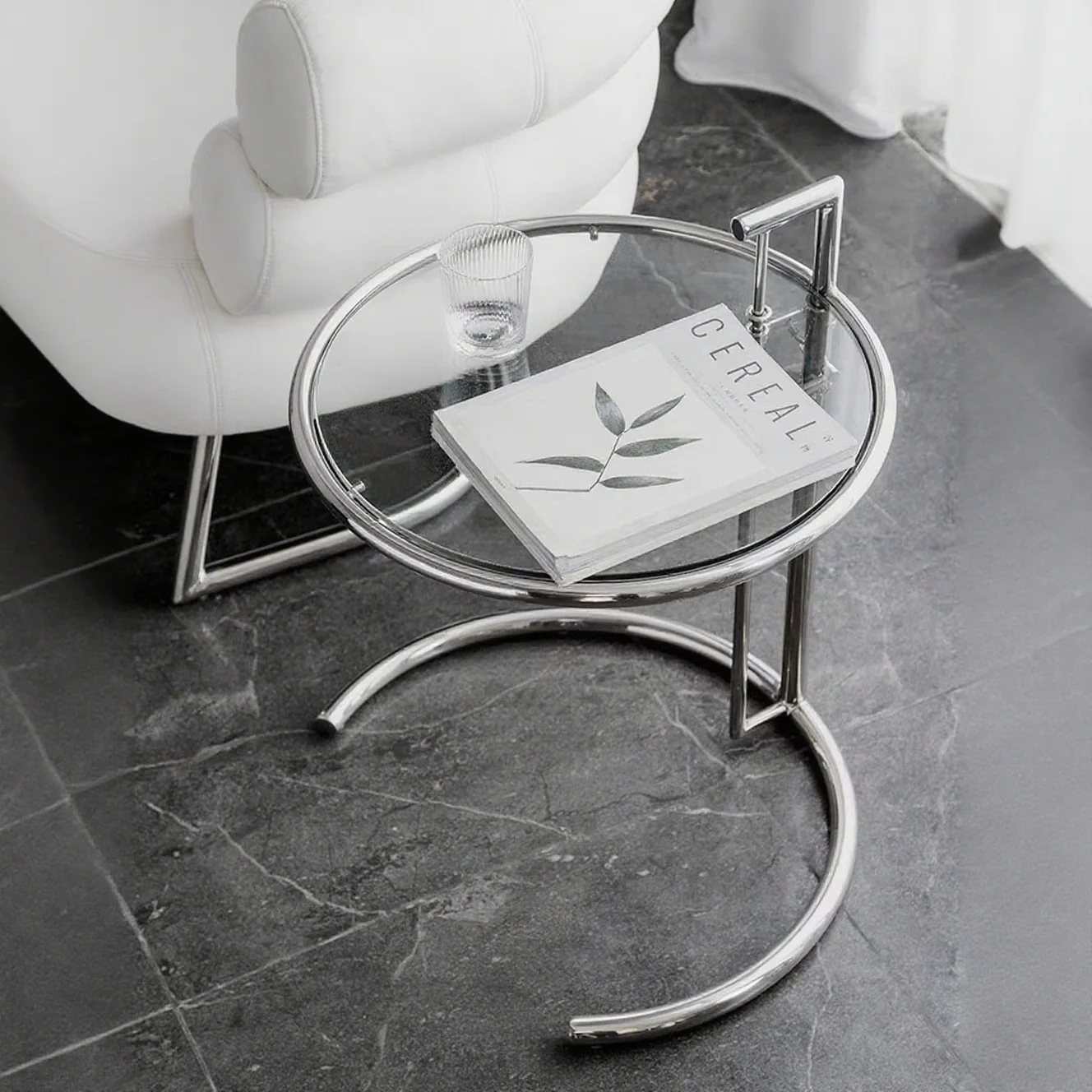 

Adjustable Height Stainless Steel Glass Coffee Table Modern Classical Design Metal Side Table For Home Living Room