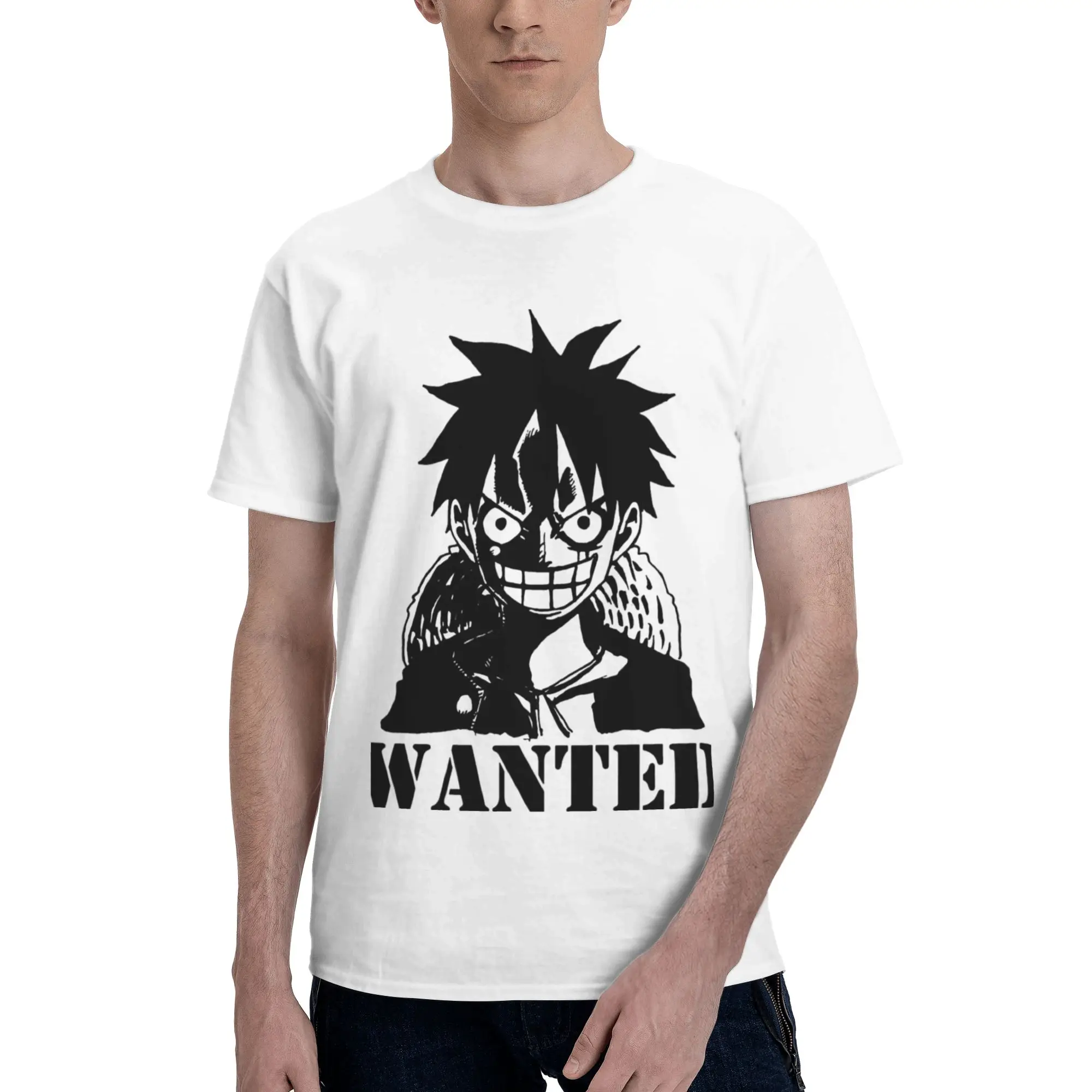 Monkey D Luffy Wanted Men T Shirt One Piece Amazing Tees Short Sleeve Round Collar Cotton Printing Clothes T-Shirt