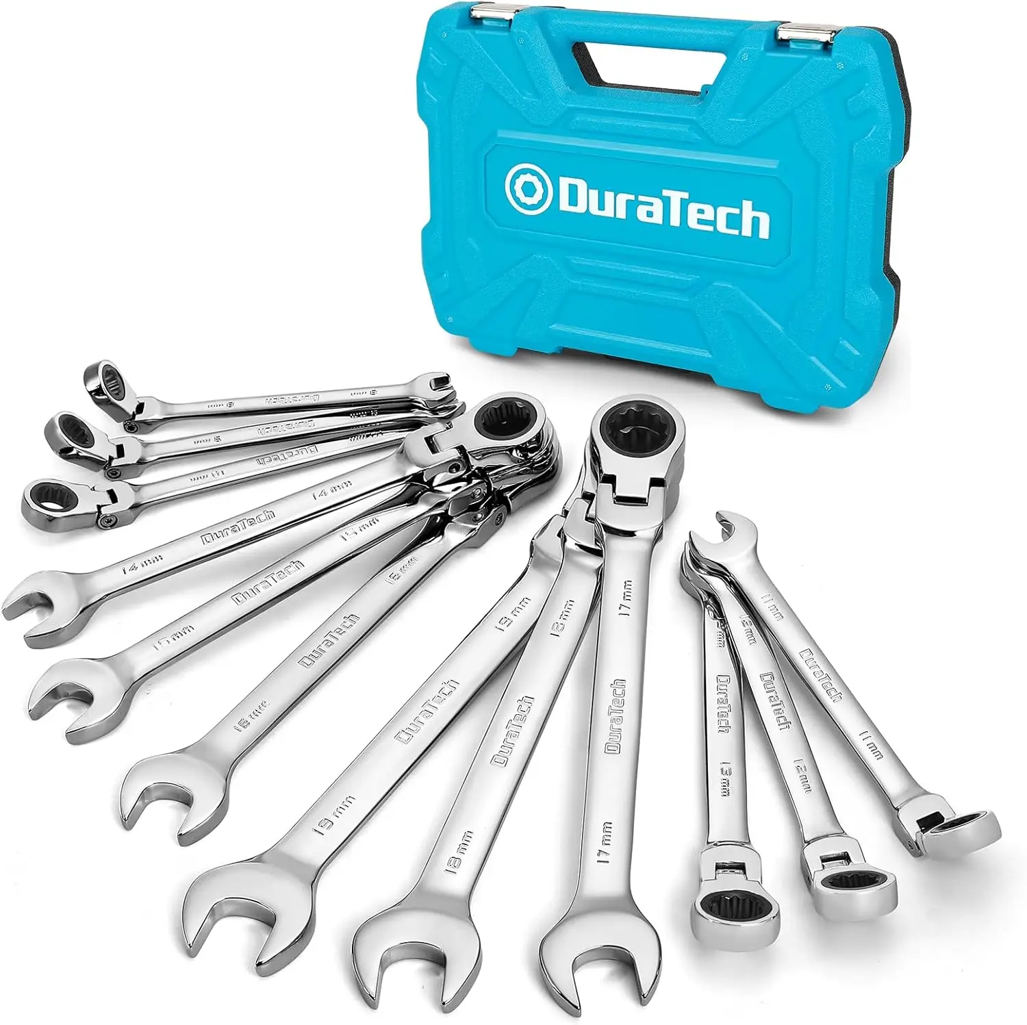

12-Piece Flex-Head Ratcheting Combination Wrench Set, 72-Tooth, Metric 8-19 mm, Cr-V Steel with Storage Case