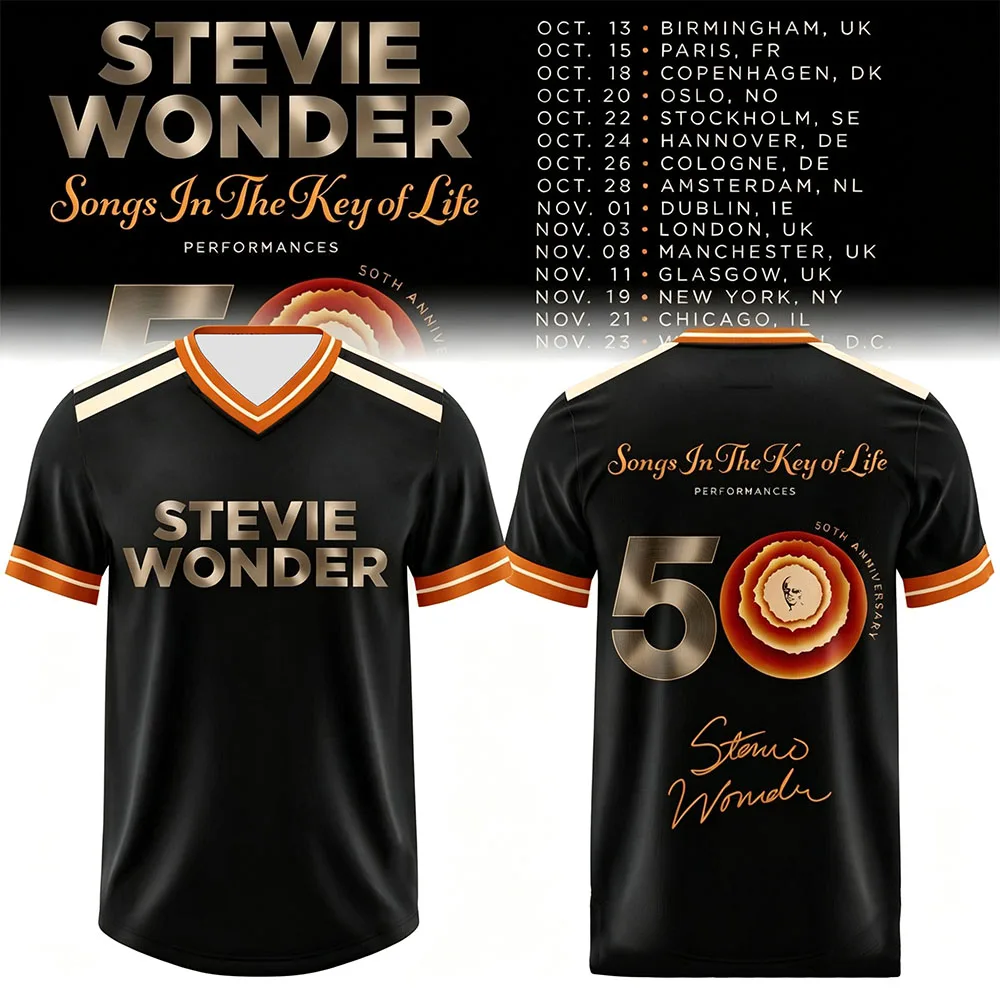Stevie Wonder Songs in The Key of Life 50th Anniversary Tour T-shirt V-neck Summer Short Sleeve Unisex Streetwear Print Tshirts