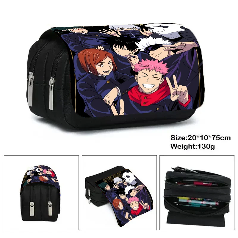 Étui à crayons Jujutsu Kaisen à double compartiment, grande capacité, en nylon, anime Gojo Satoru, sacs à crayons pour étudiants, fournitures scolaires, cadeau