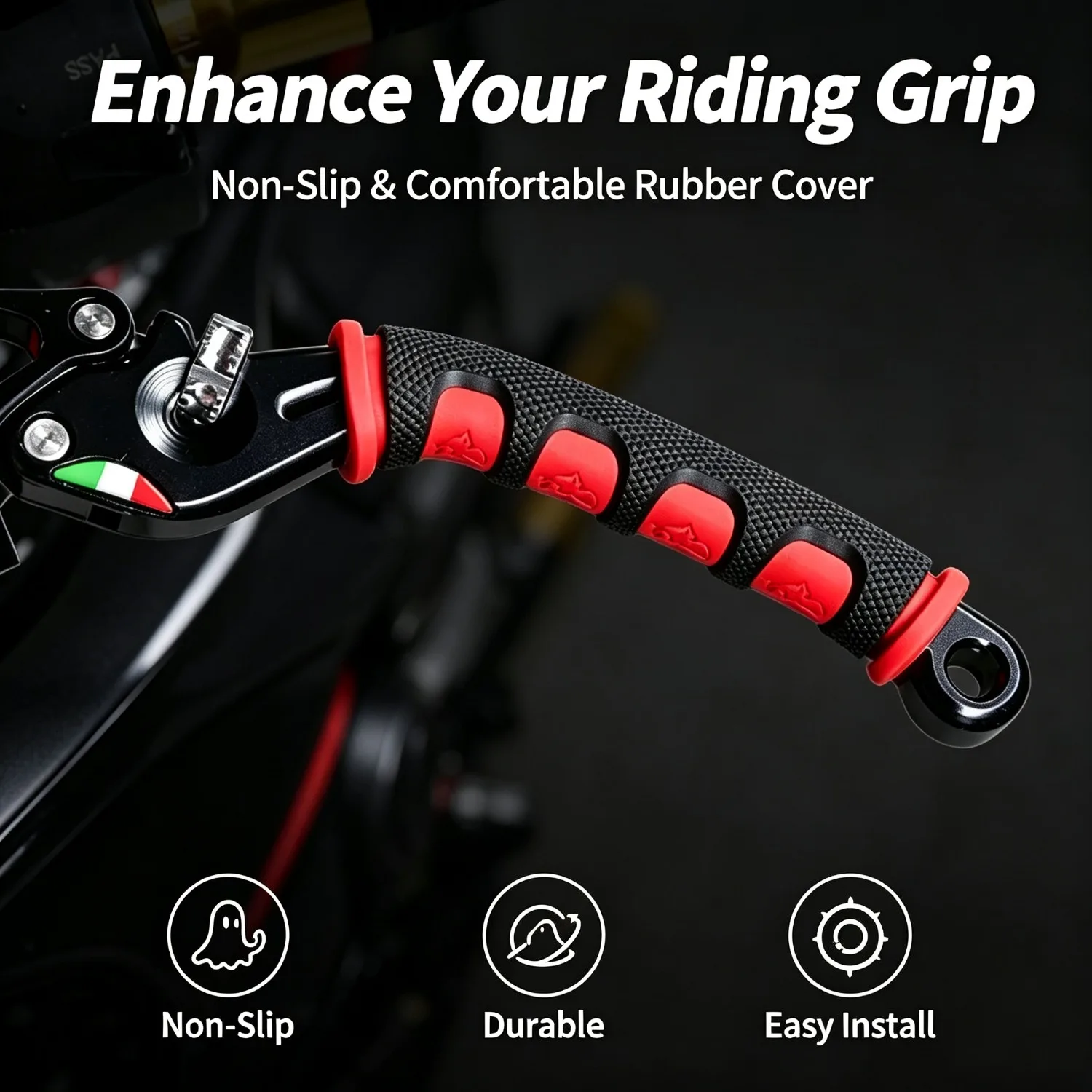 Motorcycle Brake Lever Covers 2 Pcs, Non-Slip Rubber Grips with Ghost Pattern, Universal Clutch Lever Protector for Motorbike