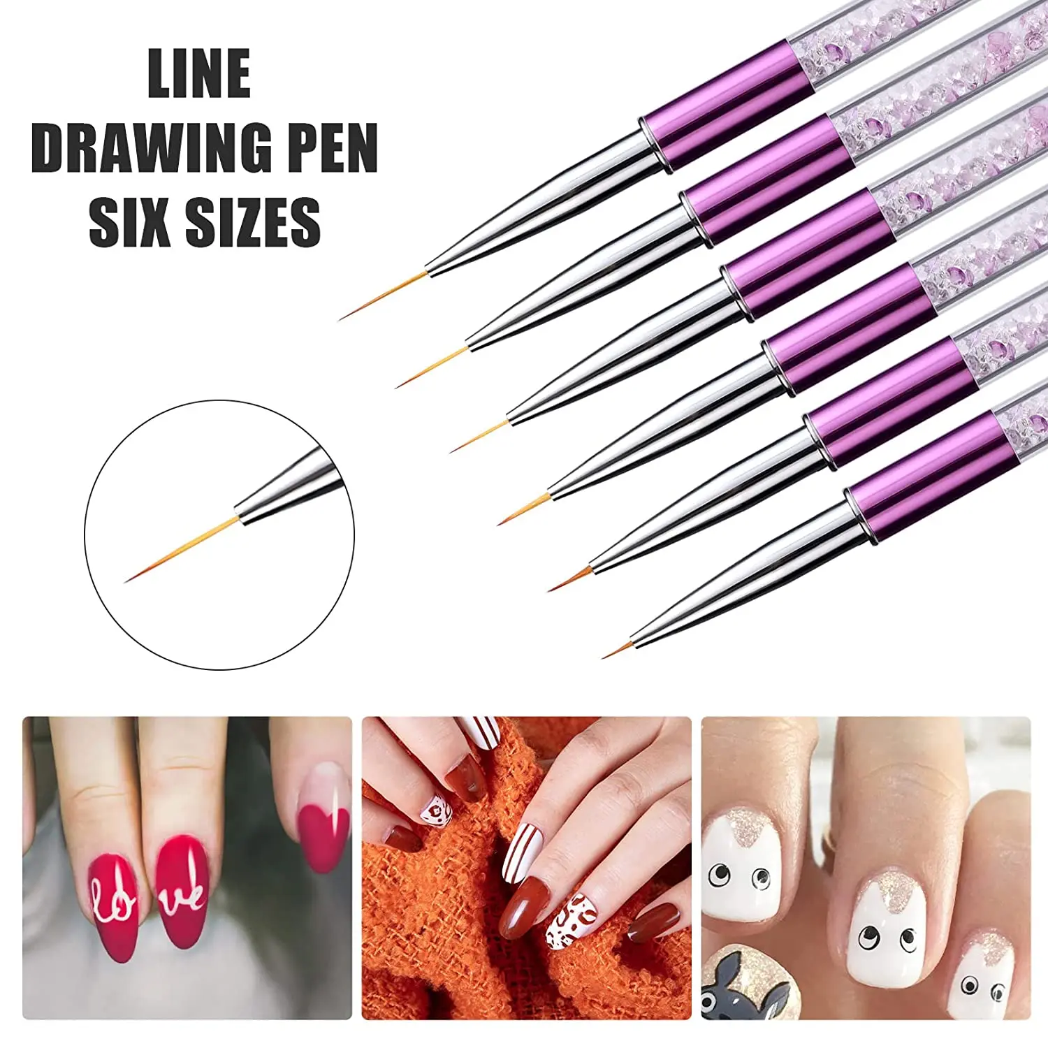 5/7/9/11/15/20mm Gel Nail Design Tools Thin Nail Painting Drawing Pens Nail Detail Paint Brushes for Salon at Home DIY Manicure