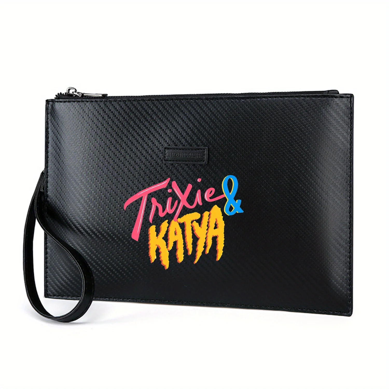 Trixie & Katya vibrant text design Elegant Printed PU Men's Handbag Fashionable and Practical for Everyday Carry