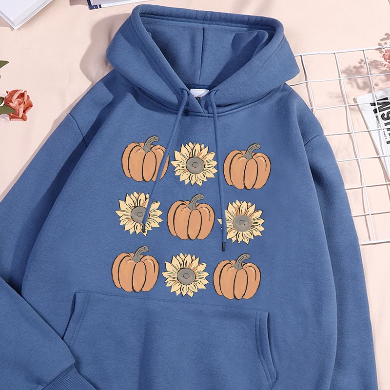 

Pumpkin Sunflower Printing Women Hoodies Harajuku Loose Hoodie Fashion Fleece Hoody Autumn Crewneck Warm Pullover Tops Woman