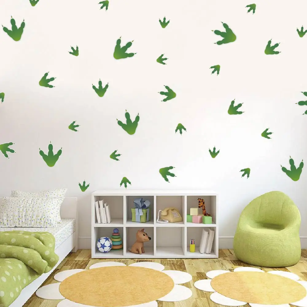 green dinosaur footprints stickers kid's room kindergarten decoration self adhesive wall decal