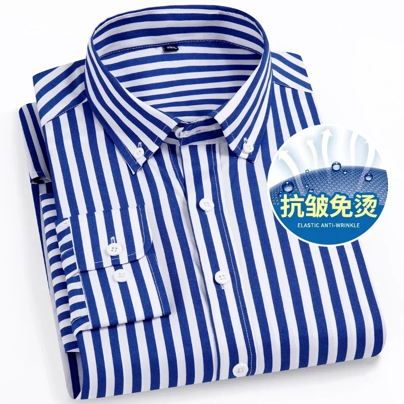 

Men's Long Sleeve Casual Shirts No Iron Striped Button Up Square Collar Soft Skin New Style Daily Business Dress Shirts Clothing