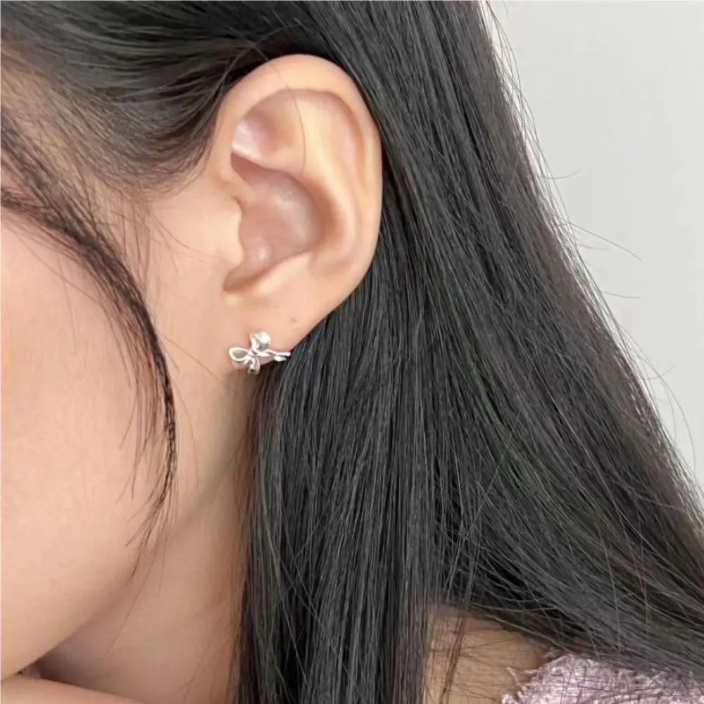 Pendientes Small Bow Earrings Balletcore Jewelry Accessories Ribbon Bow Stud Earring Alloy Korean Style Piercing Ear Stud