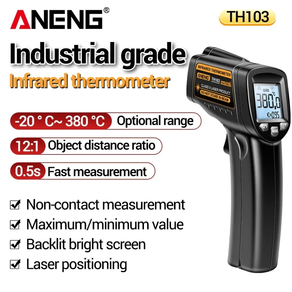

Инфракрасный лазерный термометр ANENG TH103: Промышленный бесконтактный пирометр с цифровым дисплеем для измерения температуры