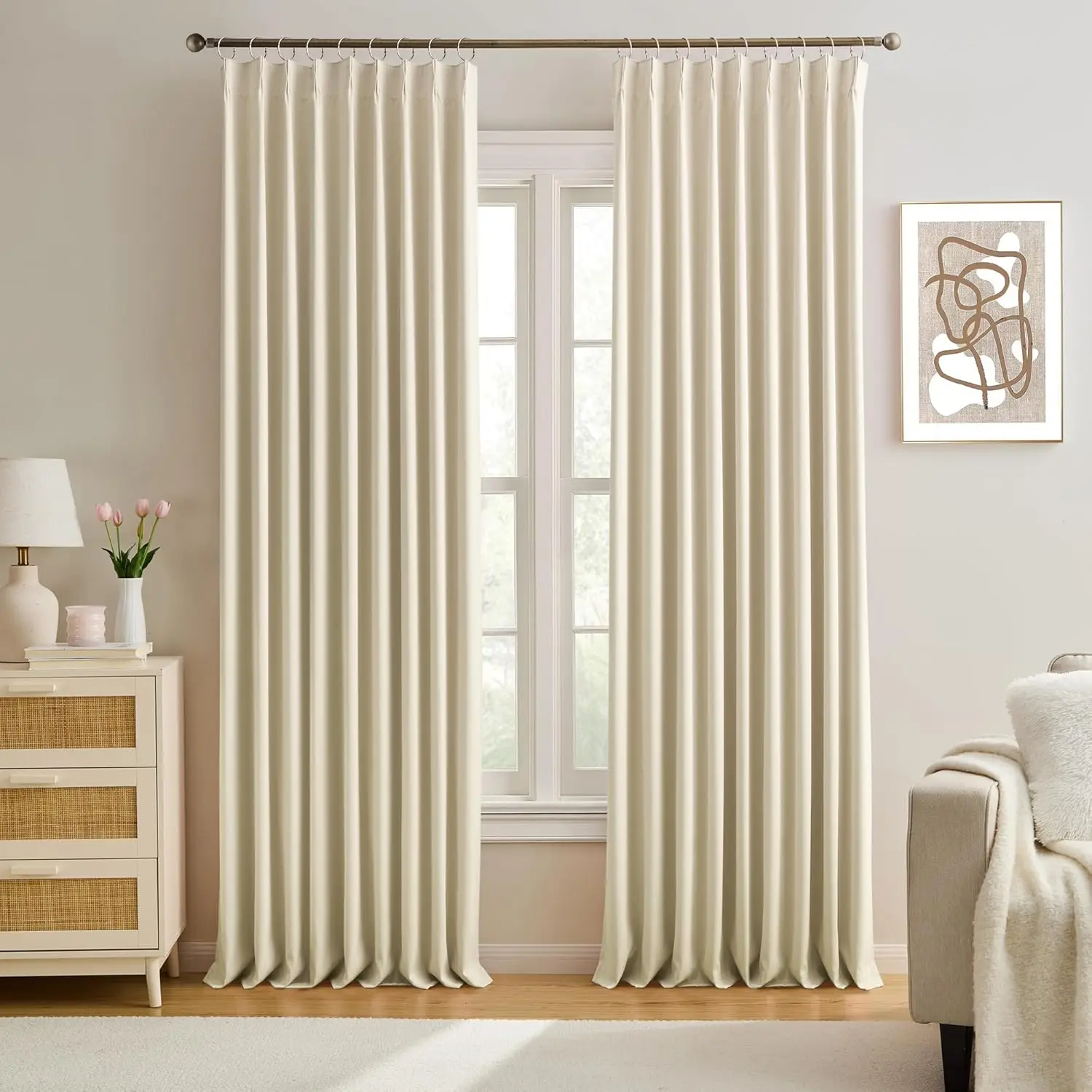 

Pleated Room Darkening Privacy Curtains for Windows 102 inch Length - Solid Pinch Pleats Light Reducing Panels for Bedro