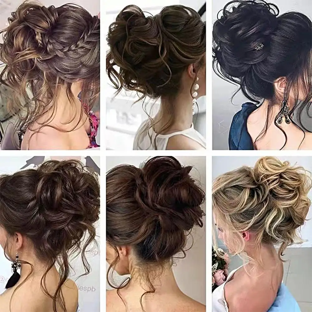 Bagunçado Cabelo Bun Scrunchies Extensão para Mulheres, Encaracolado, Ondulado, Sintético Chignon, Falso Hairpieces, Meninas