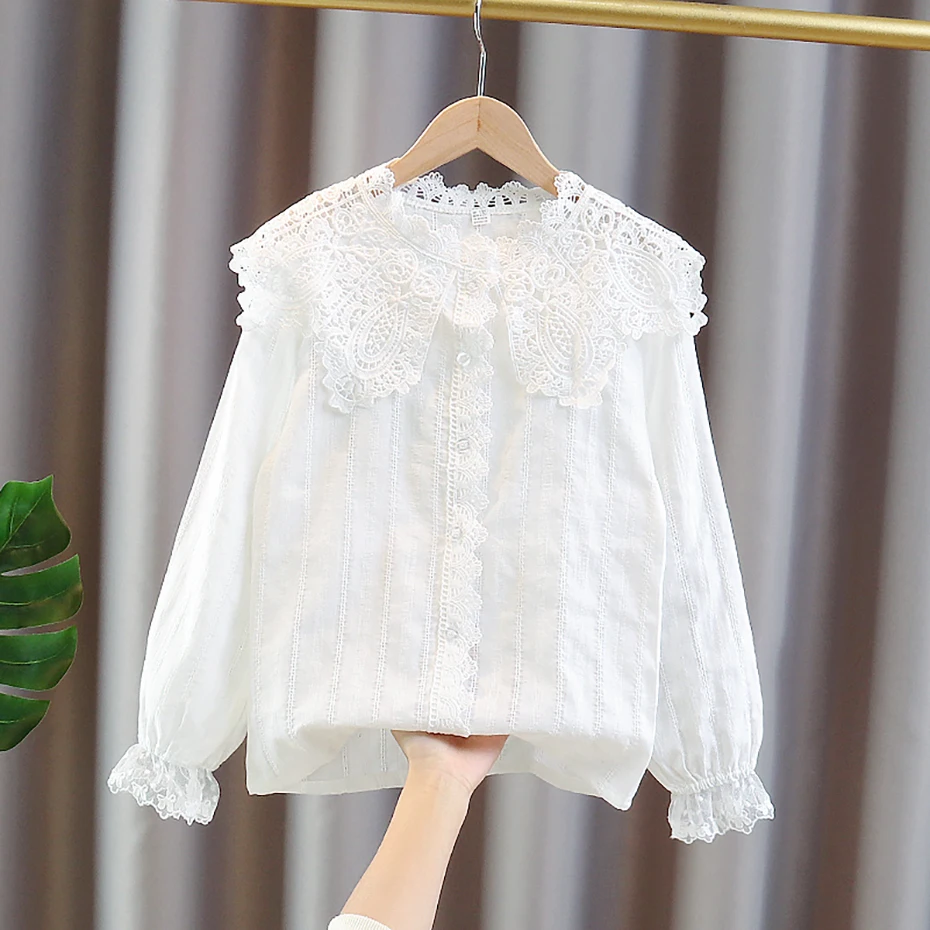 Girls Blouse Lace Floral Blouse Girl Casual Style White Blouse Children For Girl Spring Autumn Teenage Clothes For Girls 6 8 10