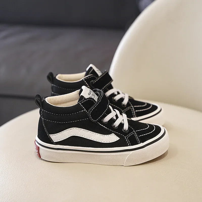 Boys Girls High Top Canvas Shoes Children New Fashion Hook and Loop Casual Board Shoes Kids Soft Sole Non Slip Athletic Shoes