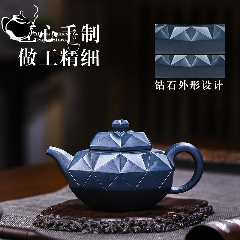 Yixing-Handmade Clay Teapot, Teapot Collection, Celestial Clay, Diamond Light, Kung Fu Tea Set, Chinese Teapot, 320ml