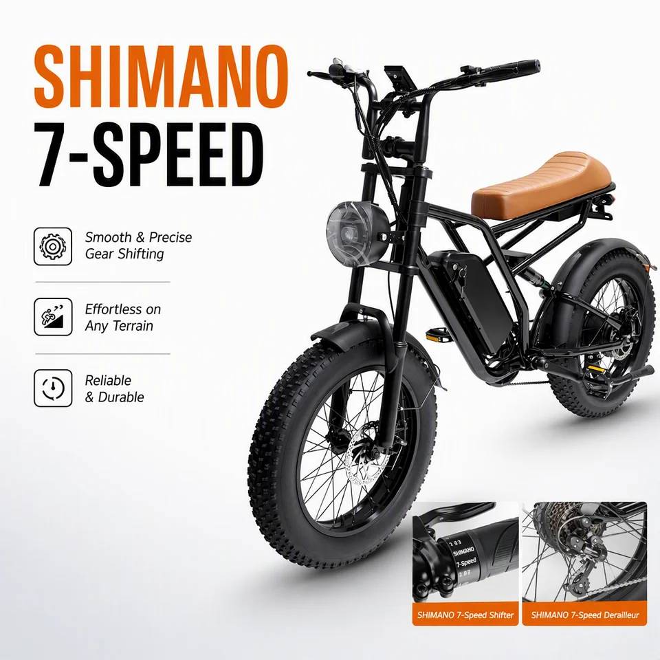 750W Fat Tire Electric Bike for Adults, 48V 15.6Ah E-Bike with 3 Riding Modes & 5 PAS Levels, Shimano 7-Speed, Full Suspension, E-ABS Brakes, 20"x4" Retro All-Terrain Electric Bicycle (50km Range) image 6