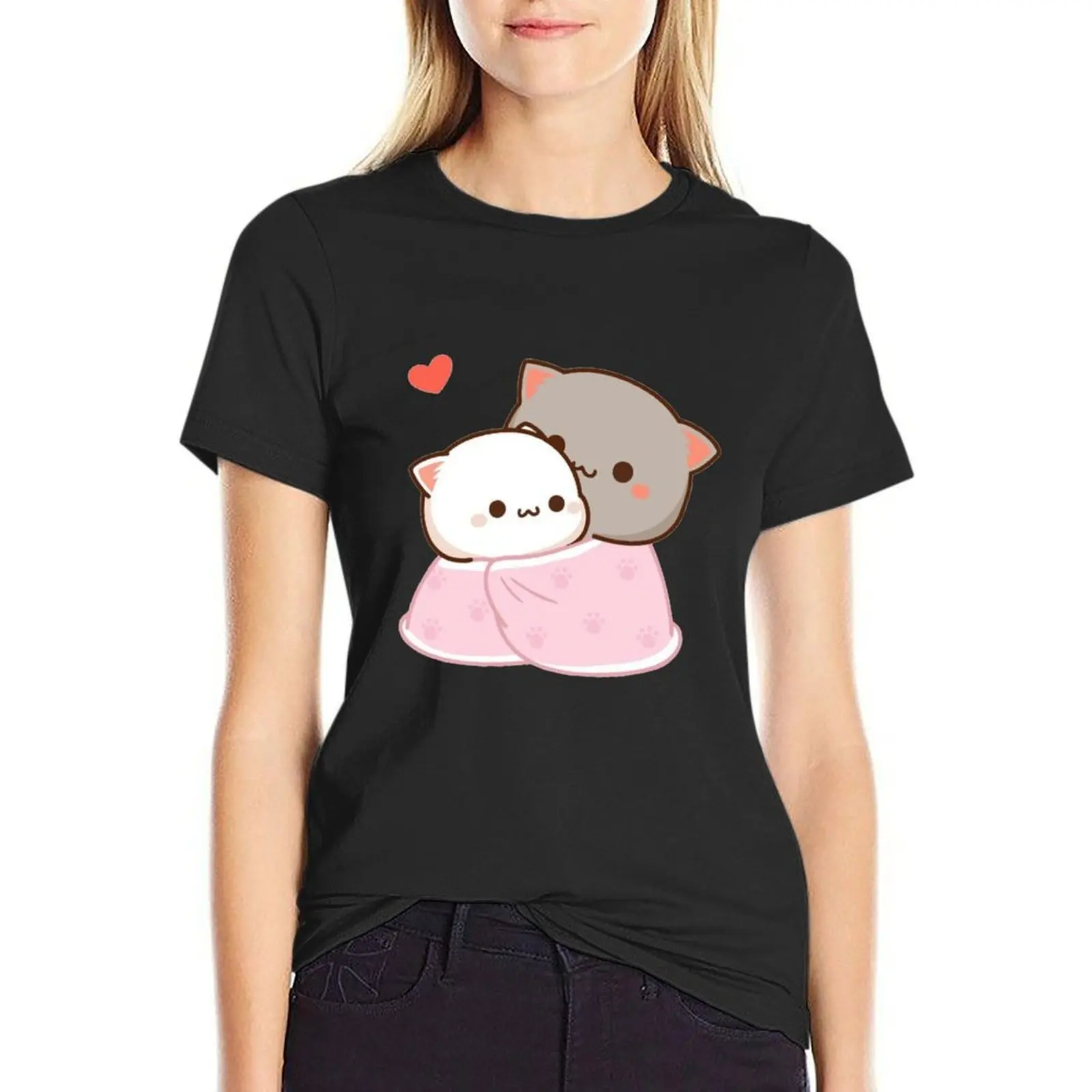 

Mochi mochi peach cat anime T-Shirt vintage clothes aesthetic clothes animal print rock and roll t shirts for Women