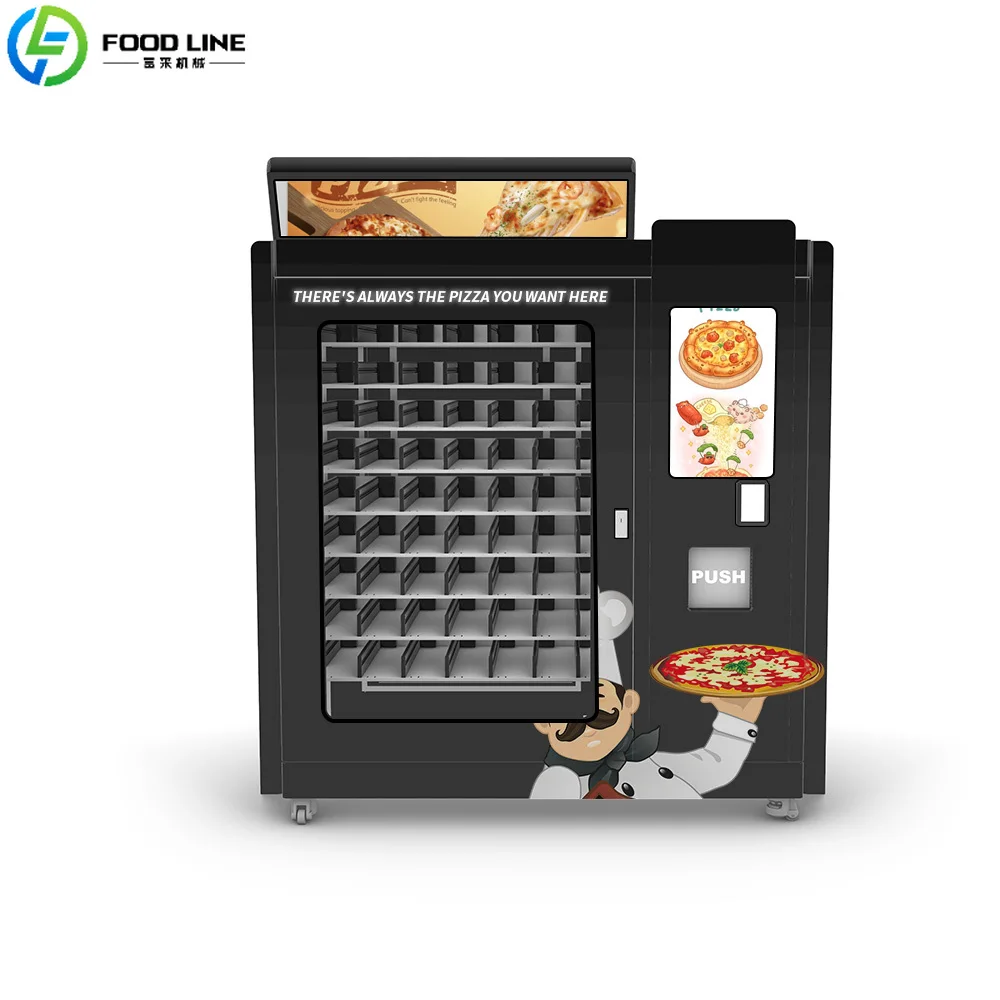 FOODLINE Wholesale Smart Pizza Vending Machine Custom Outer Graphics Large Capacity Frozen Pizza Storage Rack