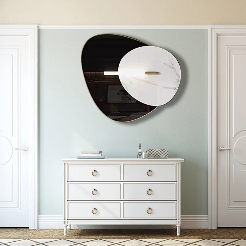 Modern Irregular Wall Decor With Marble Accent | Artistic Metal Mirror Panel