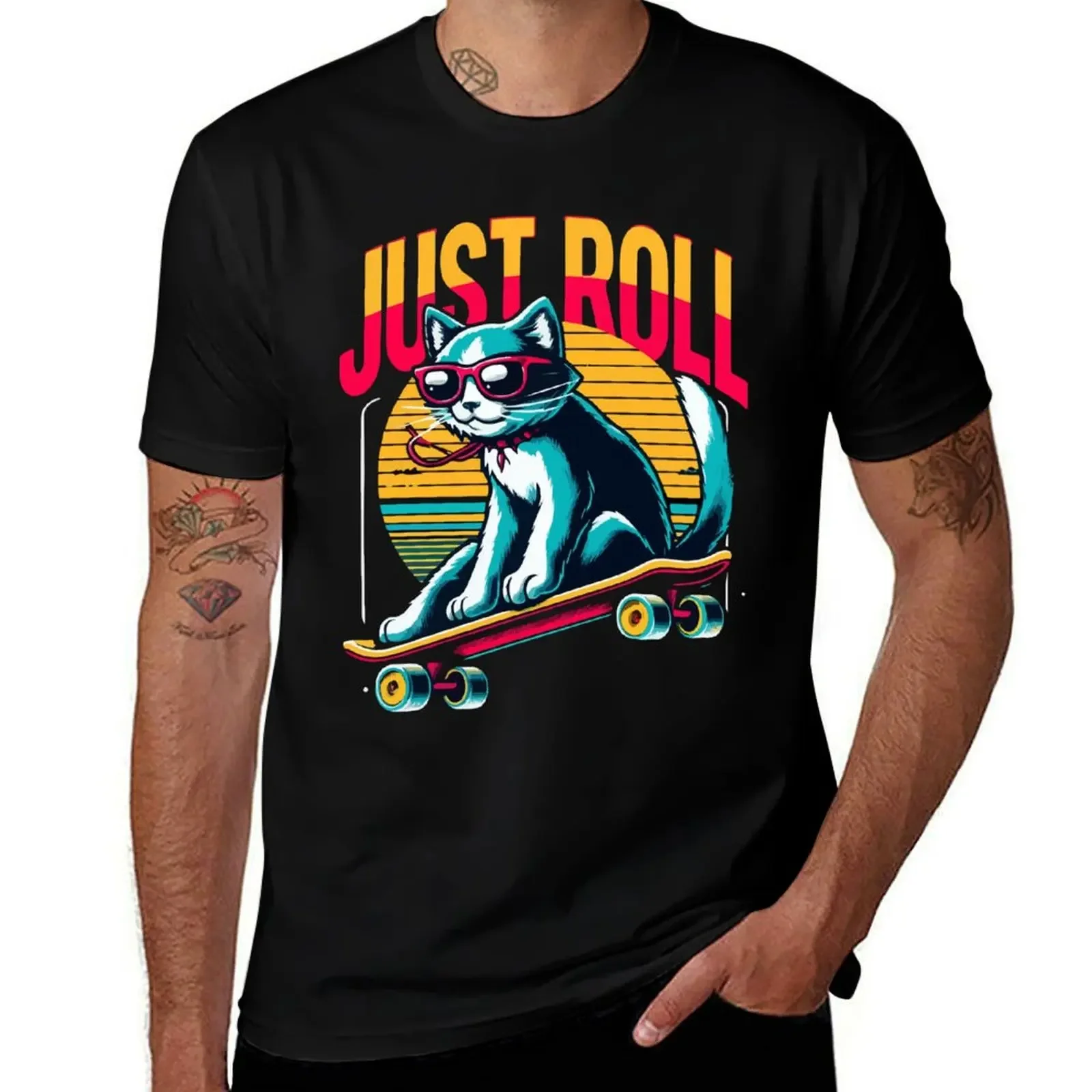 Just Roll Cat T-Shirt basketball graphic tees sports fans mens graphic t-shirts funny