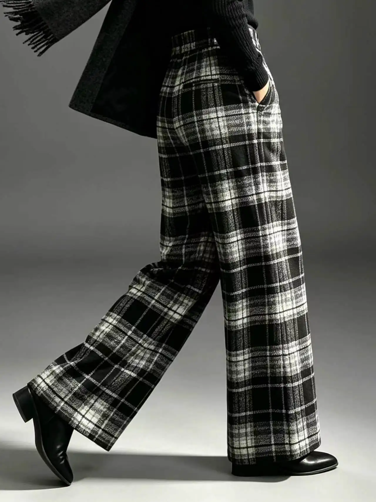 Elegant And Stylish Loose-checkered Draping Straight-leg Pants Relaxed And Casual Versatile And Suitable For All Occasions