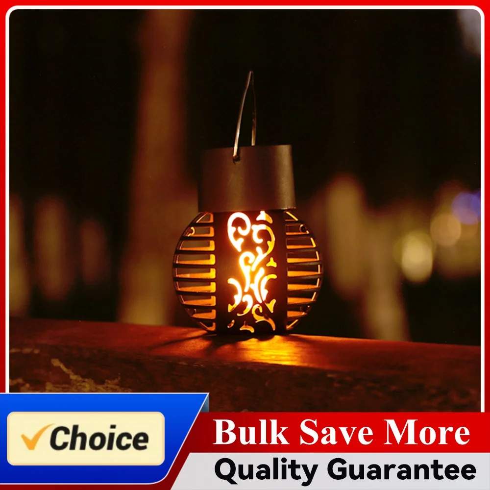LED Solar Flame Decorative Light Waterproof Hollow Ball Outdoor Pendant Lamp Plastic Hanging High Capacity Battery for Courtyard