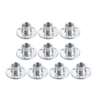10Pcs M8 M10 Brad Hole Tee Nut Iron Plate Lock Nut Round Flat Base Carbon Steel T-Nut Flange Insert Female Thread Three-hole Nut