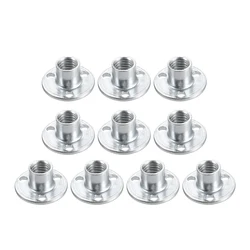 10Pcs M8 M10 Brad Hole Tee Nut Iron Plate Lock Nut Round Flat Base Carbon Steel T-Nut Flange Insert Female Thread Three-hole Nut