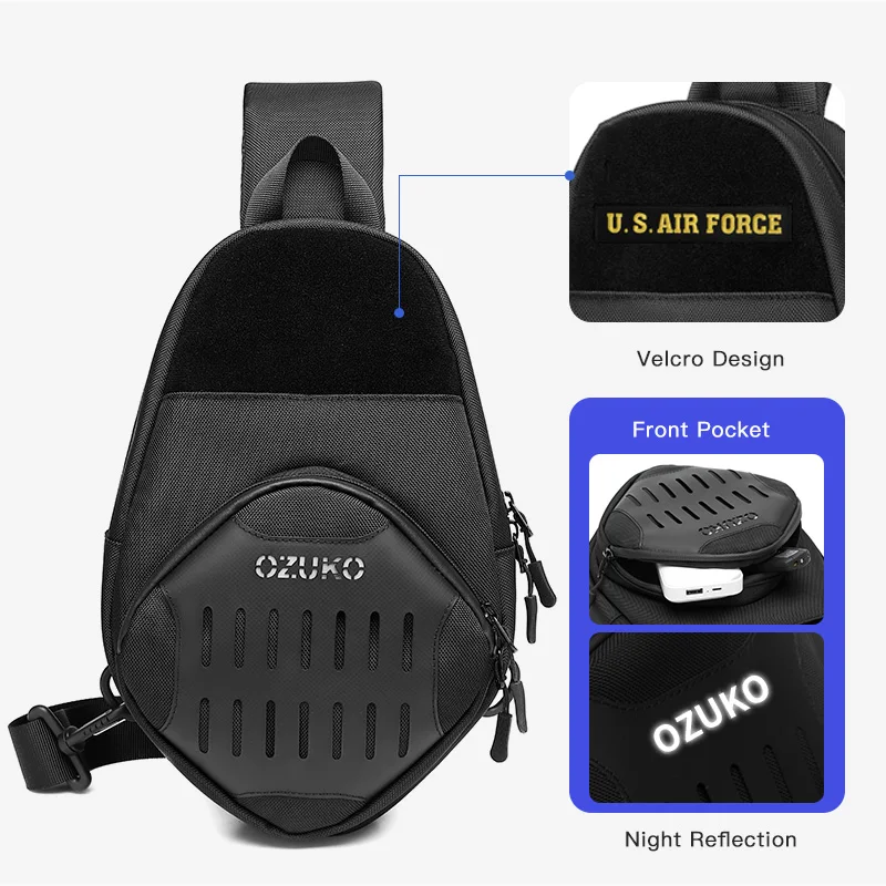 OZUKO Fashion Chest Bag Men Tactical Outdoor Shoulder Bags Waterproof Messenger Bag for Teenager USB Charging Male Crossbody Bag