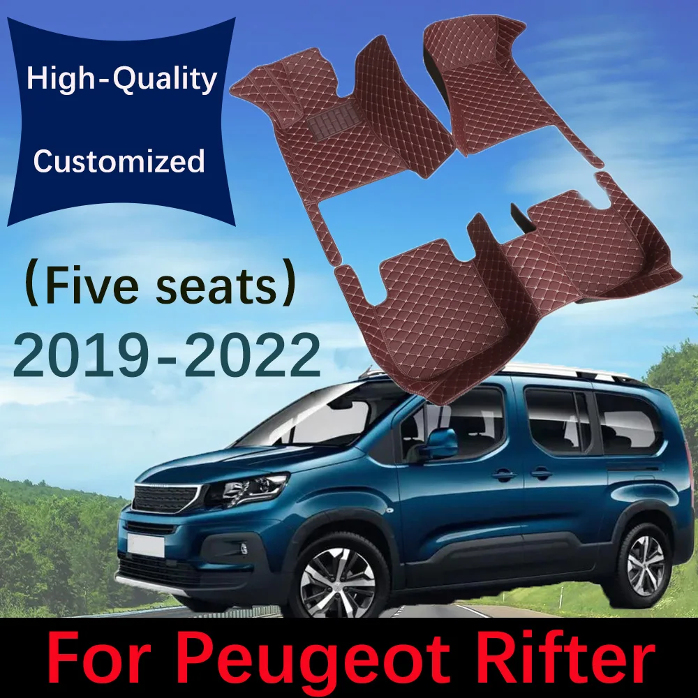 Leather Car Floor Mats For Peugeot Rifter 2019 2020 2021 2022 Five Seat Custom Automobile Carpet Rugs Foot Pads Accessories