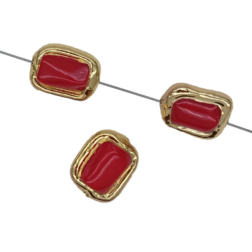 10 Pcs 16x20mm tube shape Red Coral Gold Plated edged loose Beads For for Women Jewelry Making Accessories