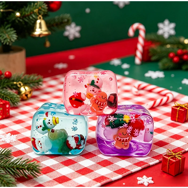 Maltose Filled Ice Cube Squishy Stress Ball Slow Rising Christmas Santa Fidget Toy Sensory Relief Gift for Halloween Christmas