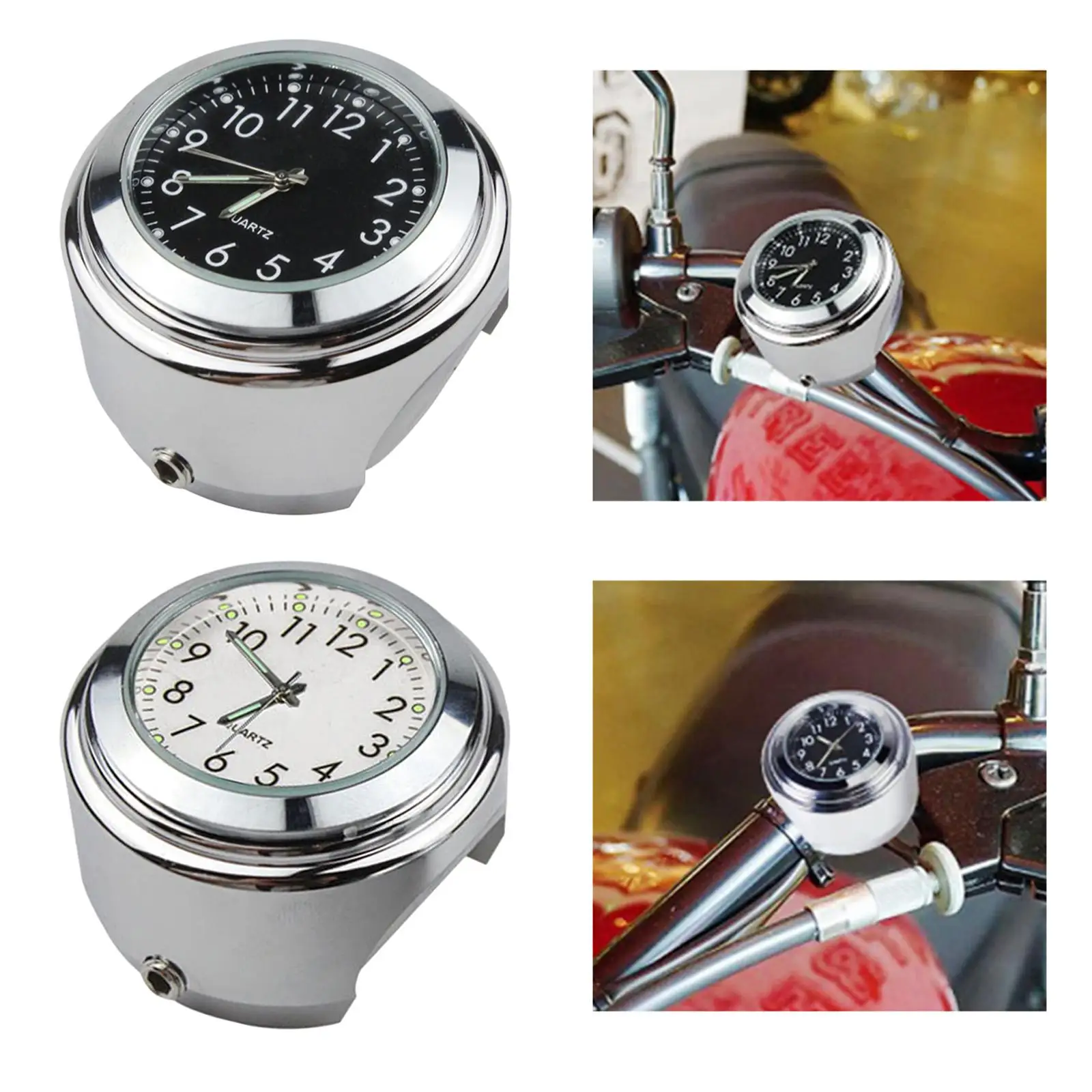 Aluminum Alloy Handlebar Clock Dustproof Time Meter Modification Parts for Motorcycle Cruiser Helicopter Yacht Buggy