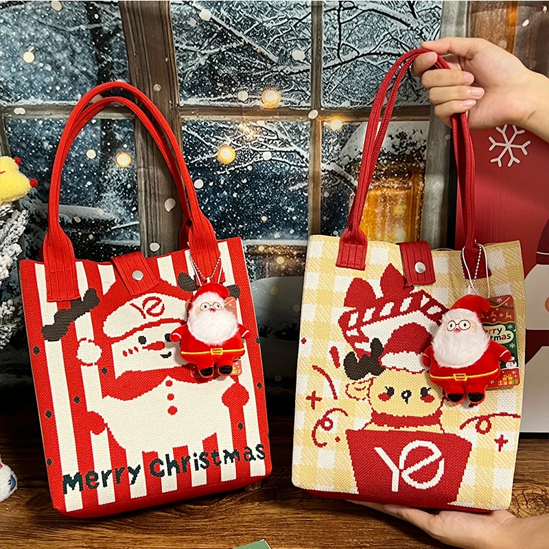 Christmas Knitted Tote Bag with Snowman Pattern, Multifunctional Large-Capacity Handbag, Suitable for Gifting to Family, Friends, and Classmates, Eco-Friendly Gift Bag, Fashionable Bag for Vacation, Shopping, Daily Cas