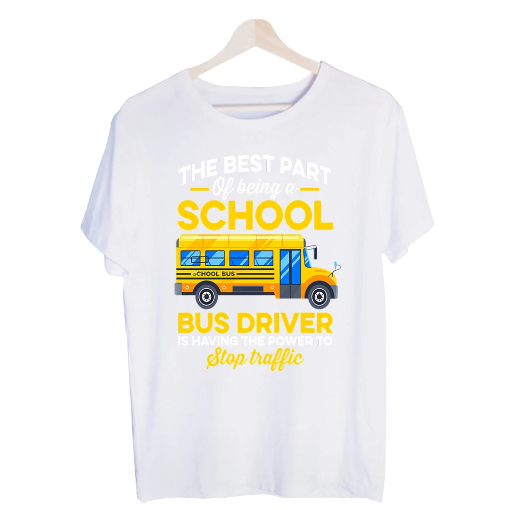 Men's School Bus and Typography Print Graphic Tee, Casual Short Sleeve T-Shirt for Daily Wear and Work Outfits