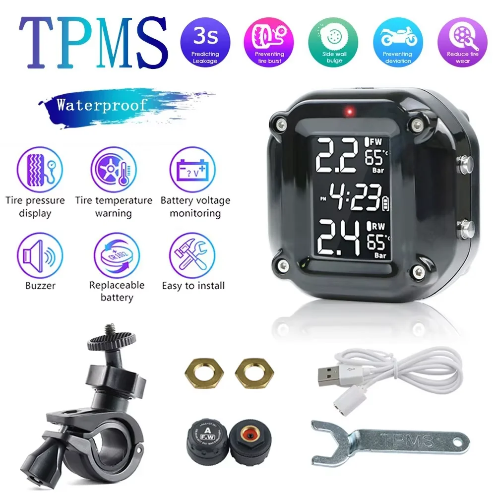 Sensores de Presión de Neumáticos para Motocicleta, Sistema de Monitoreo de Presión de Neumáticos con Pantalla a Color