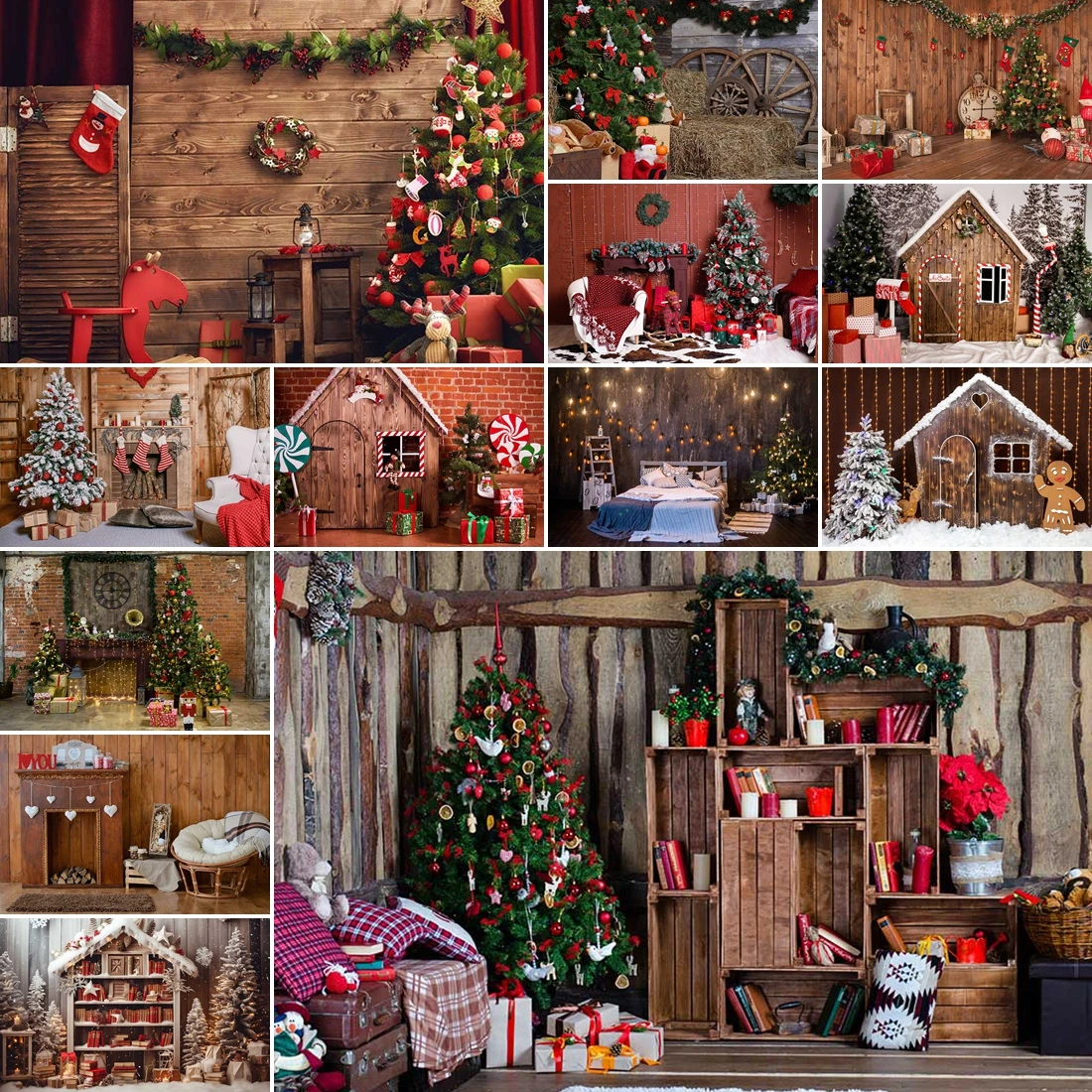 

MOON.QG New Year Backdrop Wood Hay Barn Gift Xmas Trees Backgrounds For Photography Home Decor Wall Wallpaper Shooting Props