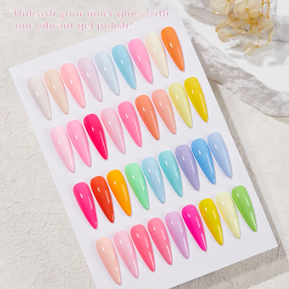 Vendeeni 36 Colors/set Pink Spring Pure Color Crystal Gel Nail Polish UV LED Manicure Nail Varnish With Color Card TPO/HEMA FREE