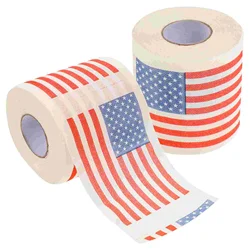 Servilletas de baño de papel con bandera americana, 2 rollos, papel higiénico antialérgico para el hogar, pulpa de madera estampada, seguro y práctico