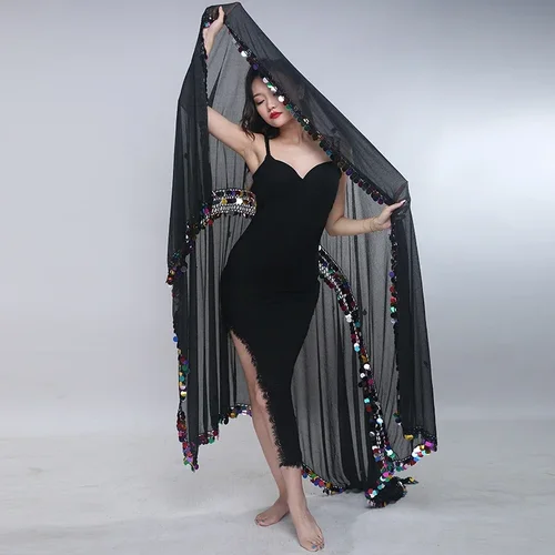 Bufanda Malaya para danza del vientre, lentejuelas decorativas para espectáculo de escenario, bufanda Melaya, espectáculo de actuación de chica de Alexander, velos dorados para adultos