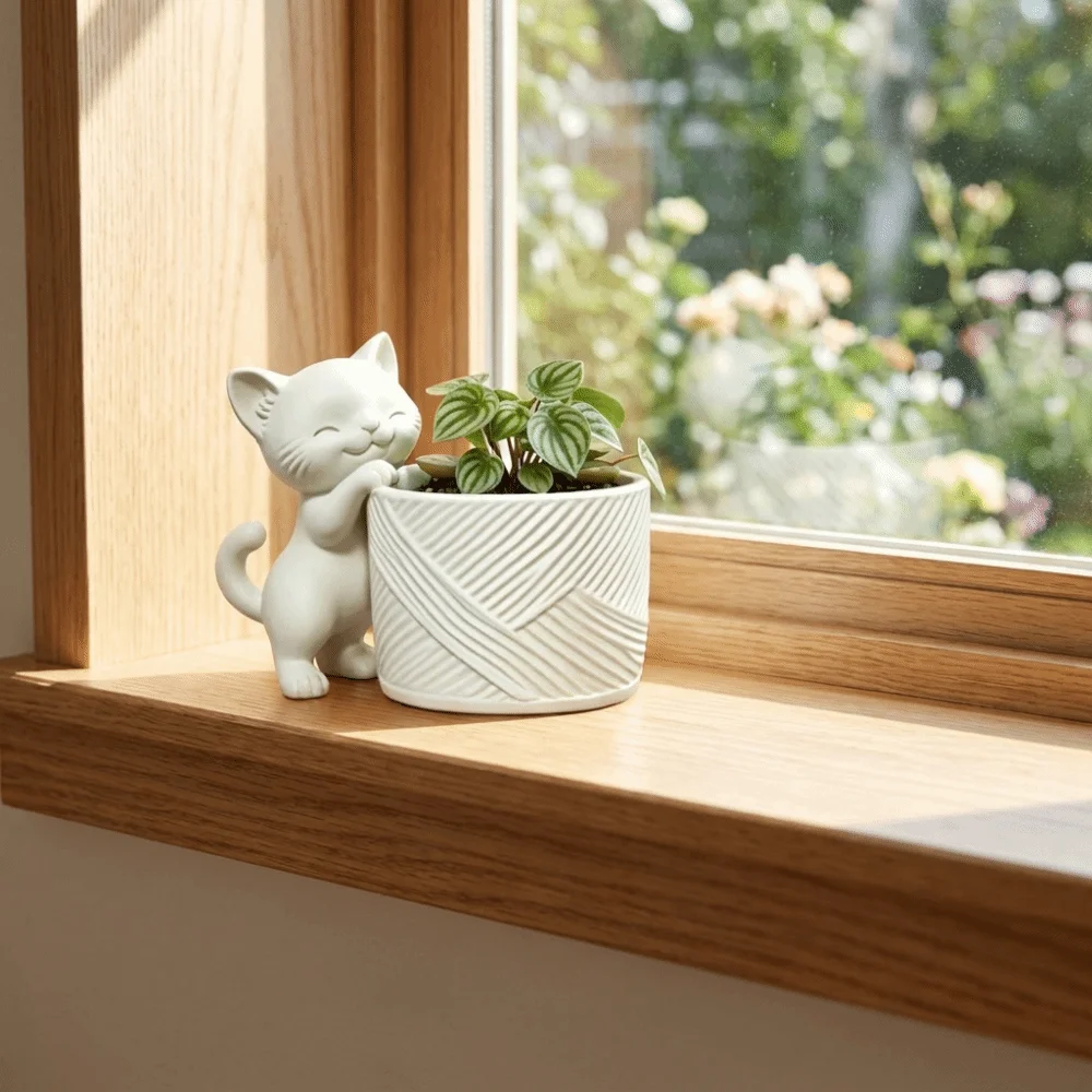 Cute 3D Printed Cat Shaped Pen Holder Plastic Irregular Cat Flower Pot Lovely Creative Cat Hug Planter Home Decor