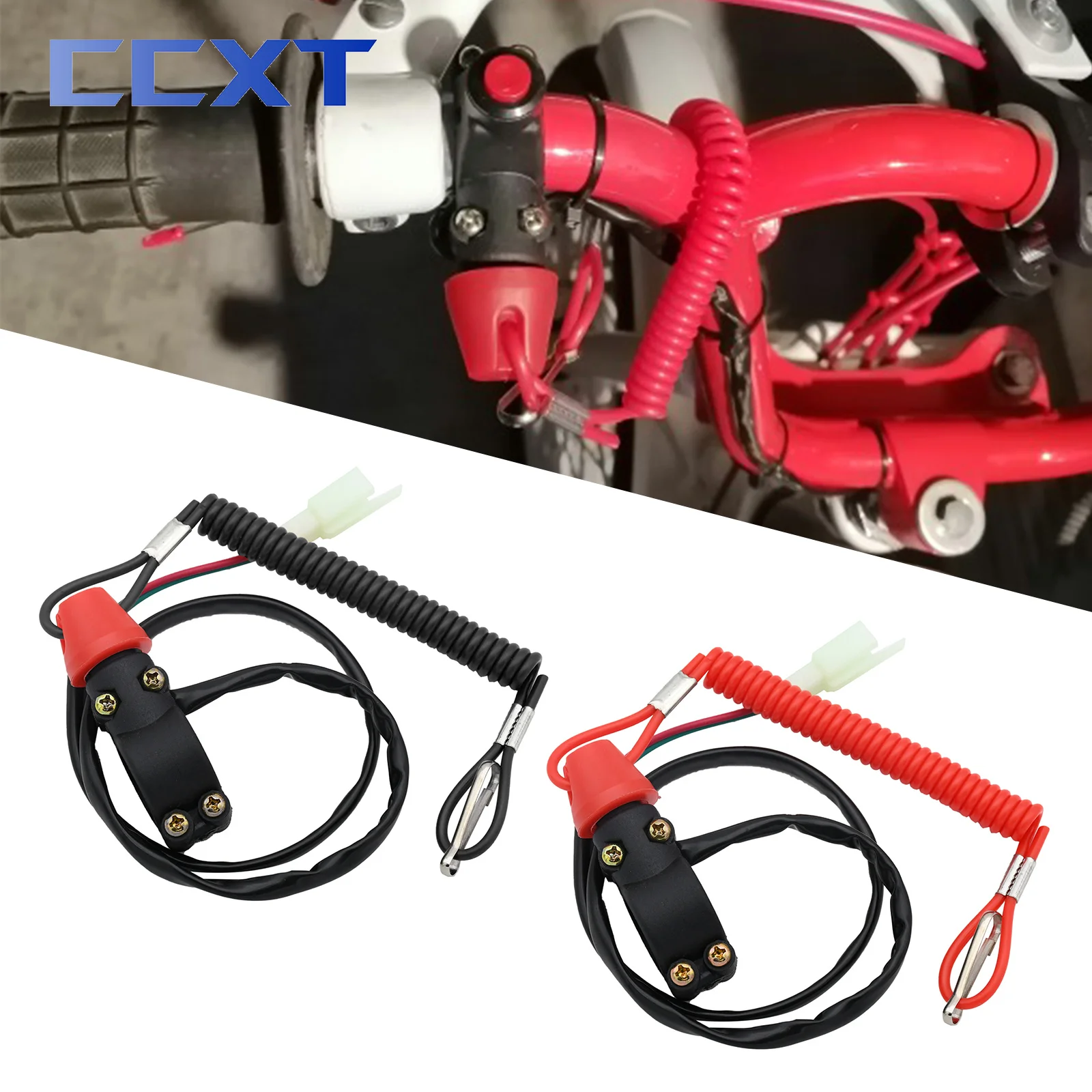 Motorcycle Scooter ATV Kill Stop Switch & Safety Tether Cord For 22mm Handlebar Quad Honda Yamaha Kawasaki KTM Suzuki Universal