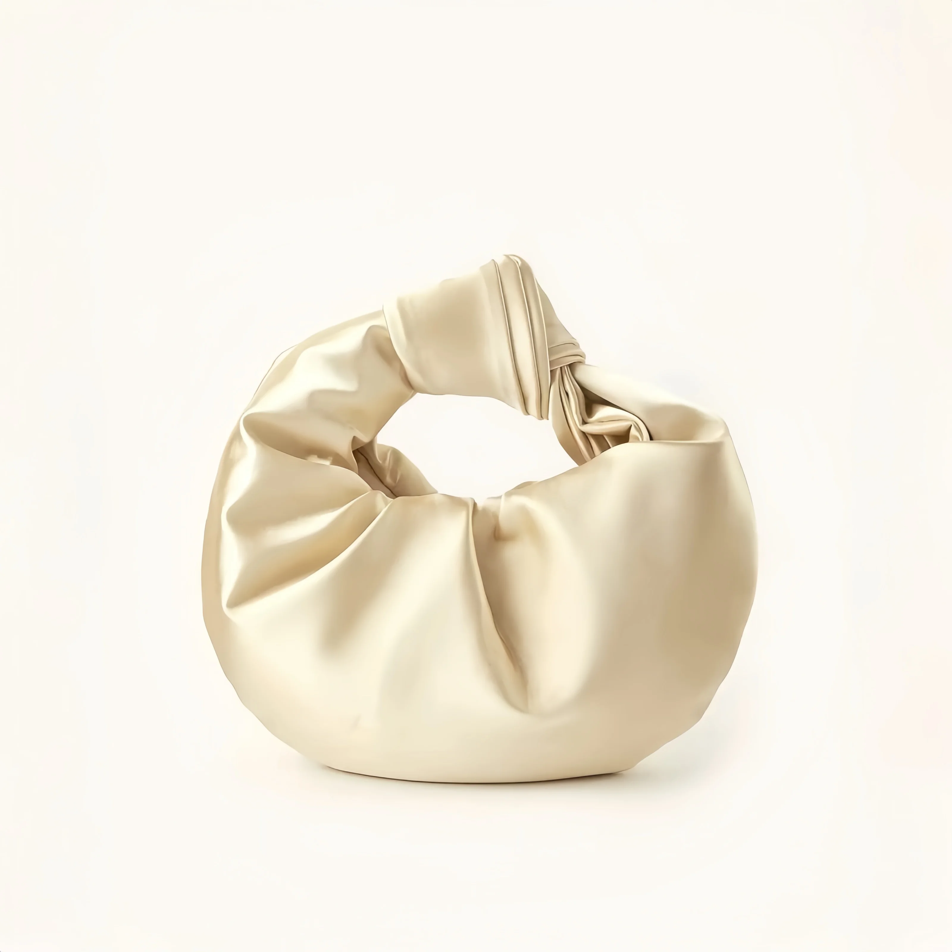 Trendy French-Style Pleated Satin Cloud Bag With Knotted Handle Perfect For Women's Weddings And Evening Events