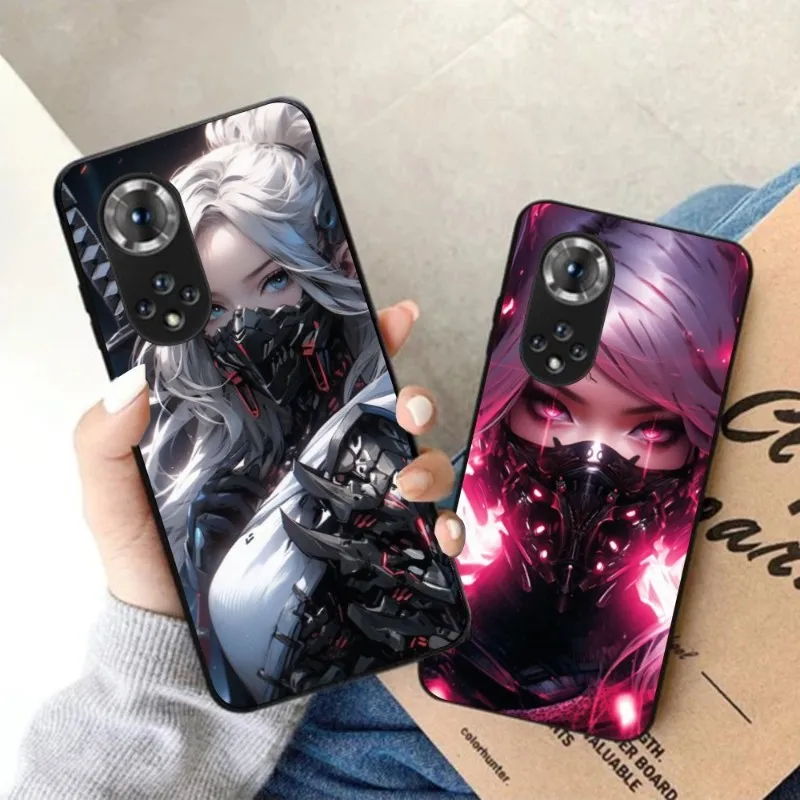 Worrier Girl Mobile Cell Phone Case for Honor 90 70 50 20 7S X9 X8 X7 Magic 4 3 Pro Black Soft Phone Cover Funda