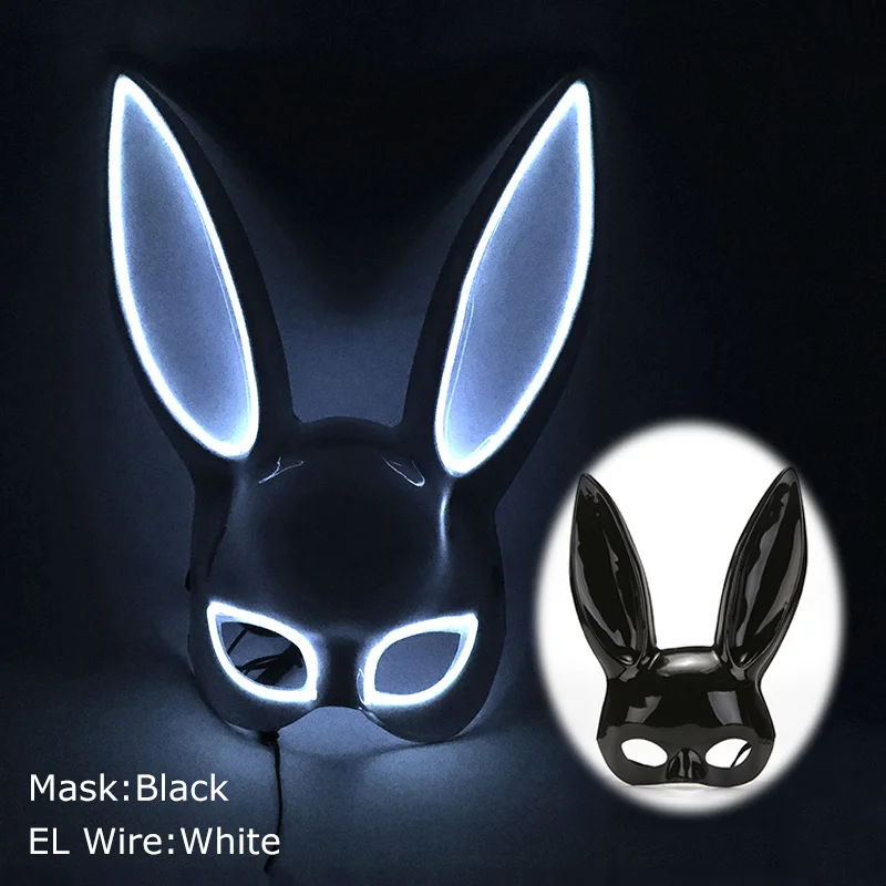 Demi-masque oreilles de lapin pour Halloween, demi-masque lumineux et Sexy, Costume de danse Cosplay pour femmes et filles, accessoires de boîte de nuit