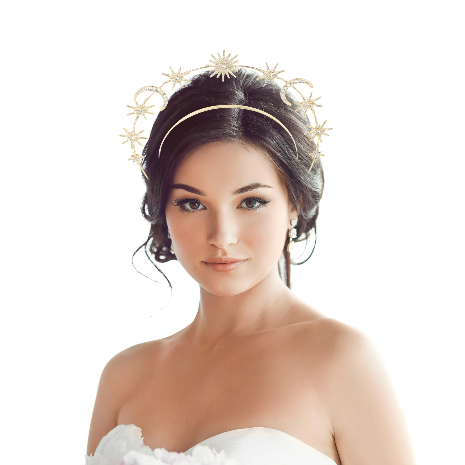 

Double Layer Metal Star Moon Headband Crown Headpiece For Women Wedding Hair Accessories Goddess Fairy Crown Costume Party