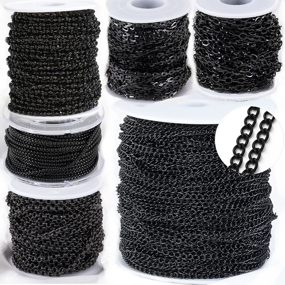 

1/2M Black Stainless Steel Chain Bulk Multi Styles Cuban Twisted Box Link Chains DIY Jewelry Making Necklaces Bracelets Findings